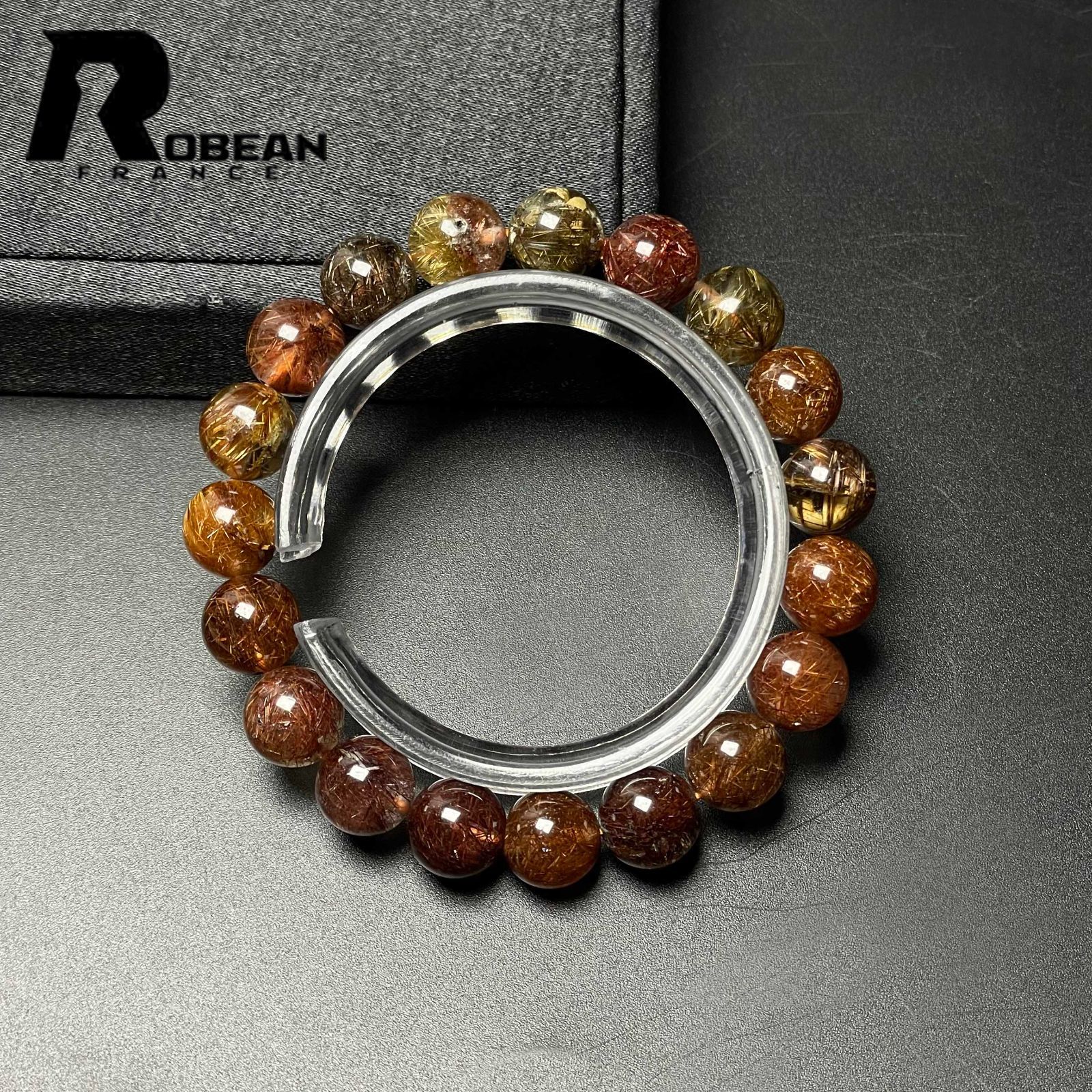 EU製 定価10万円 ROBEAN 銅髪ルチルクォーツ ブレスレット パワーストーン 天然石 金運 お守り プレゼント 9.8-10.2mm M1028876