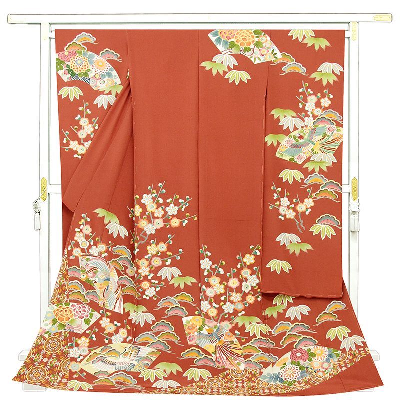 記念感謝祭 仕立無料 京都染の名門久保耕謹製 久美すがた特撰振袖 京友禅工芸手描き四季花鳥扇面王朝文 10012415