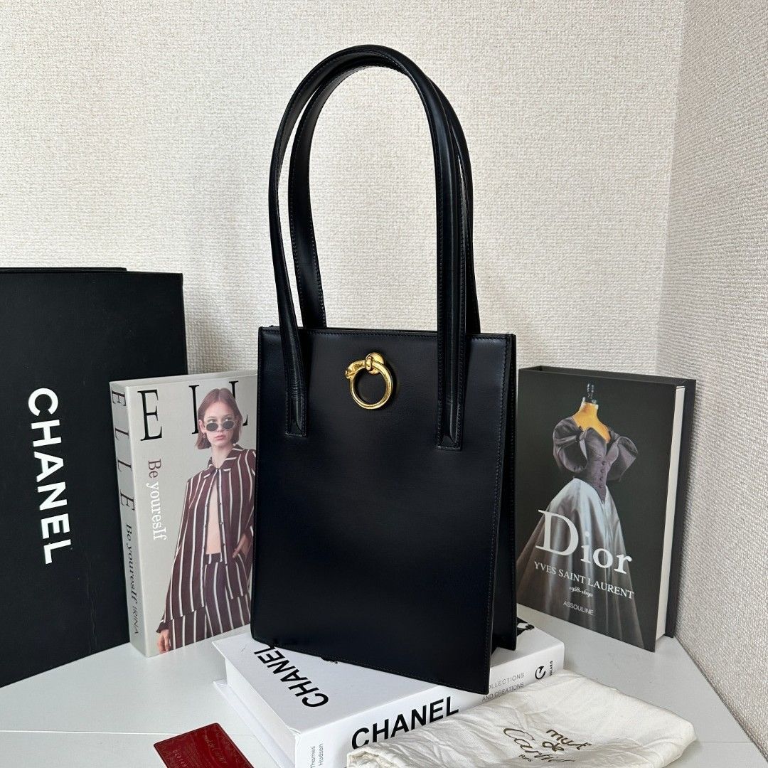 Cartier カルティエ パンテール レオパード カーフレザー ブラック トートバッグ ショルダーバッグ
