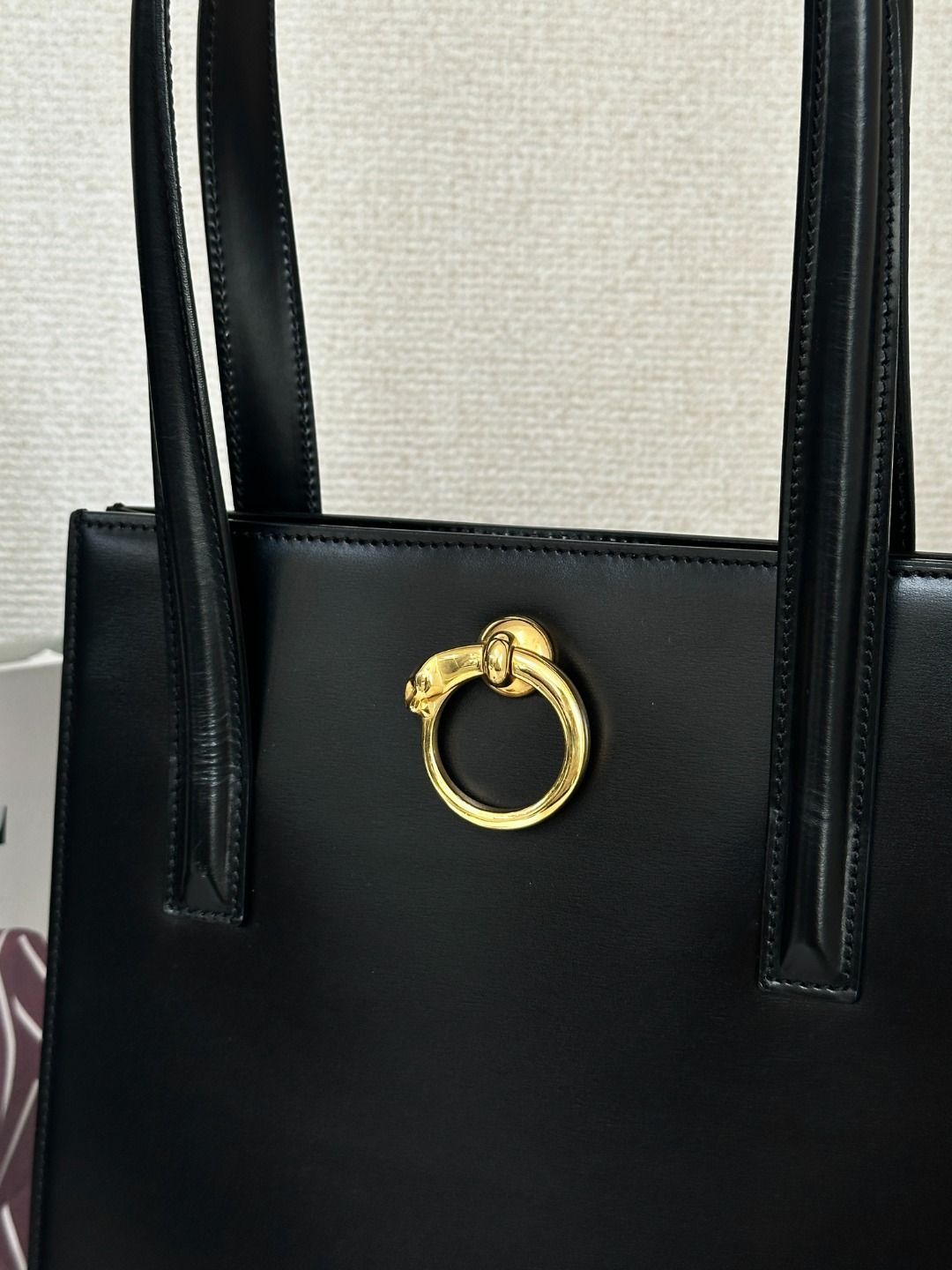 Cartier カルティエ パンテール レオパード カーフレザー ブラック トートバッグ ショルダーバッグ