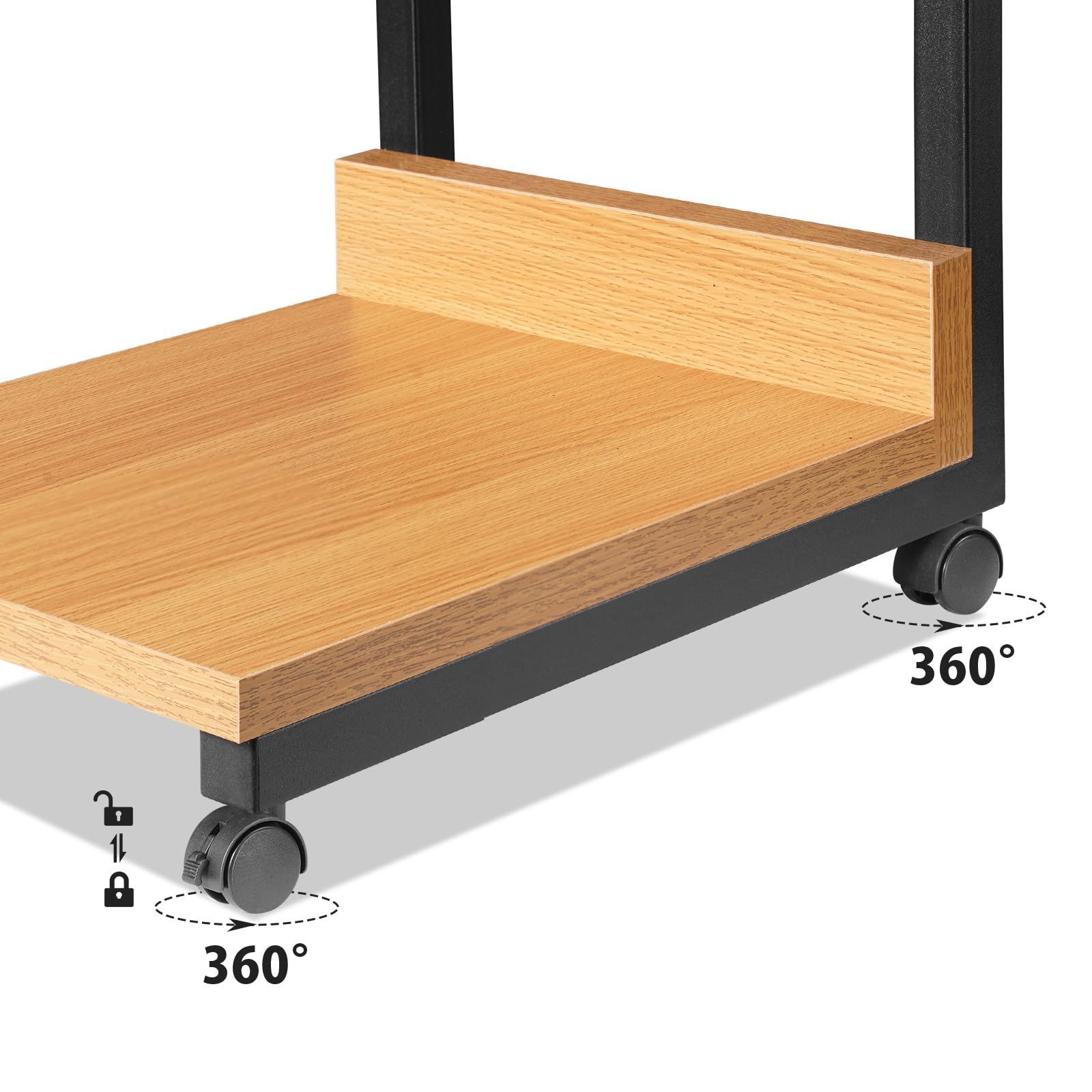 【在庫処分】YeTom サイドテーブル キャスター付き ベッドサイドテーブル 可移動ベッドテーブル サイドワゴン コの字 テーブル 層幅37×奥行26×高さ53cm（キャスター付き）ナチュラル