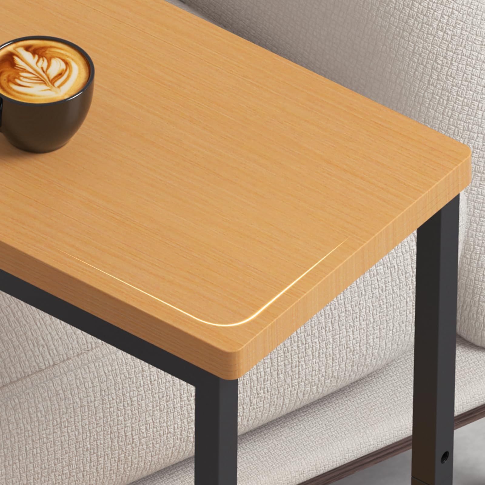 【在庫処分】YeTom サイドテーブル キャスター付き ベッドサイドテーブル 可移動ベッドテーブル サイドワゴン コの字 テーブル 層幅37×奥行26×高さ53cm（キャスター付き）ナチュラル