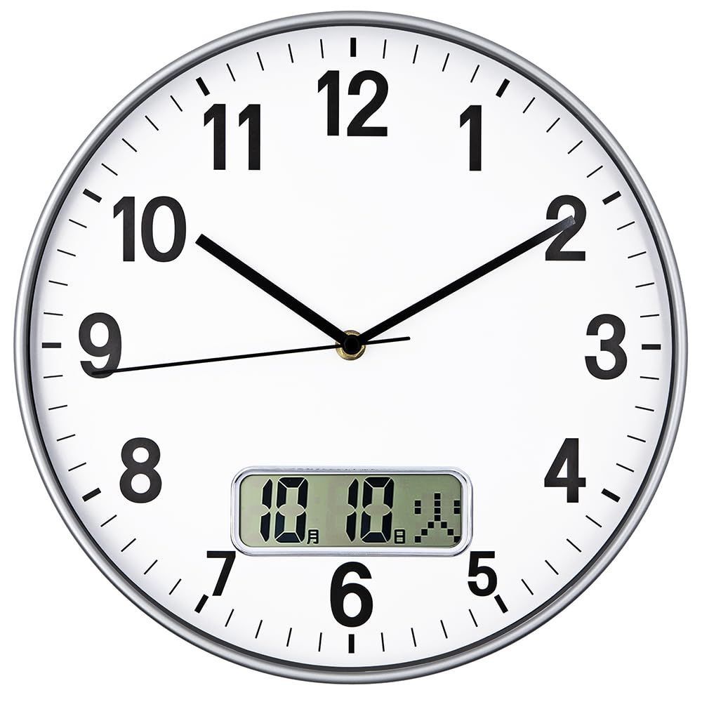 【在庫処分】掛け時計 電波時計 アナログ デジタル 連続秒針 静音 カレンダー オフィス用品 工場 事務所 プログラムカレンダー