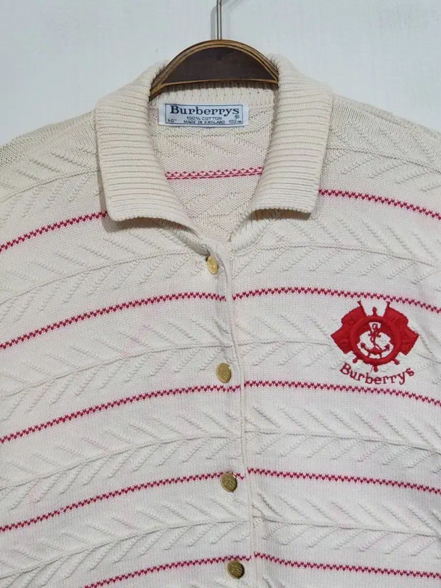 XL バーバリー カーディガン ボーダー ゴールドボタン カラーネック 英国版