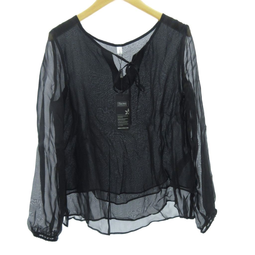 Lilysilk シルク シースルー シャツ ブラウス 黒 ブラック S