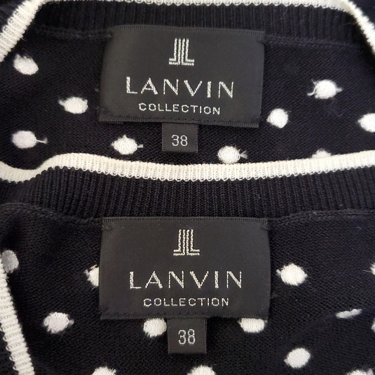  LANVIN COLLECTION ランバン アンサンブル レディース - 黒×白 ドット柄 長袖 カーディガン ボレロ アンサンブル