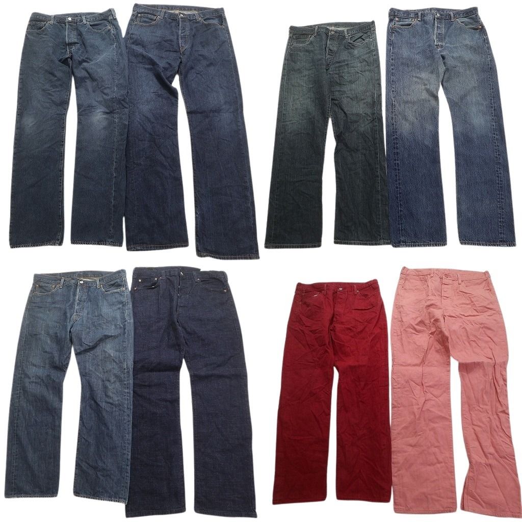 古着卸 まとめ売り リーバイス 501 デニム パンツ 8枚セット (メンズ 36 ) ピンク レッド ストレート インディゴブルー  古着 NC4735
