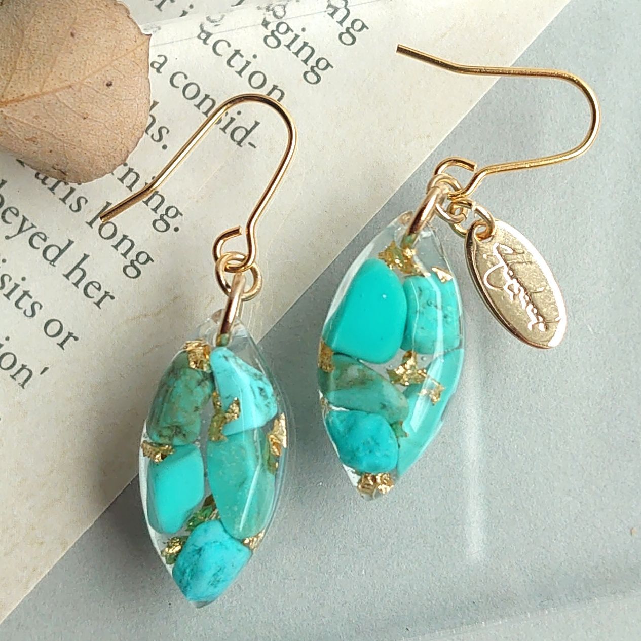 天然石 レジン ターコイズ ハンドメイド ピアス アクセサリー ブルー