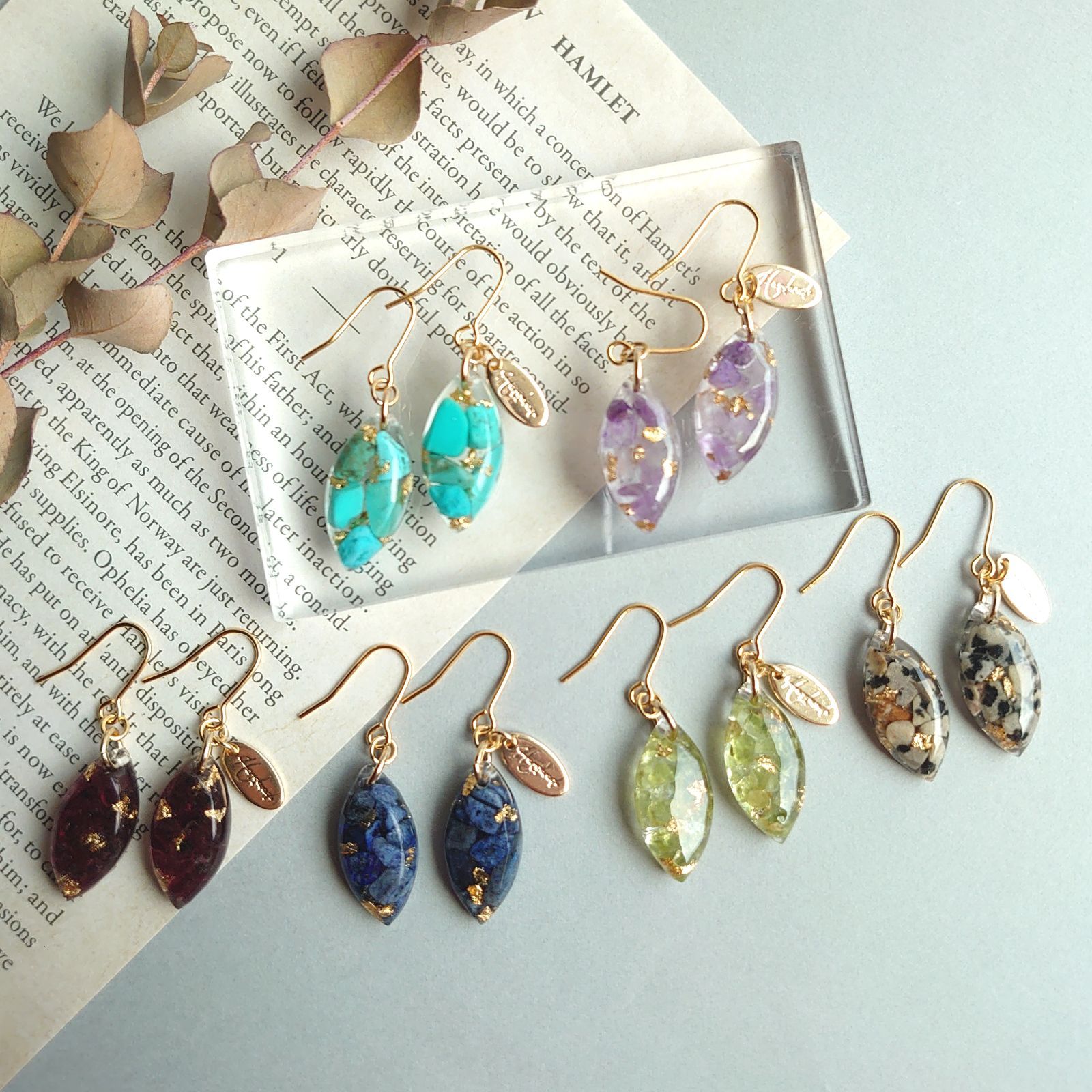 天然石 レジン ターコイズ ハンドメイド ピアス アクセサリー ブルー