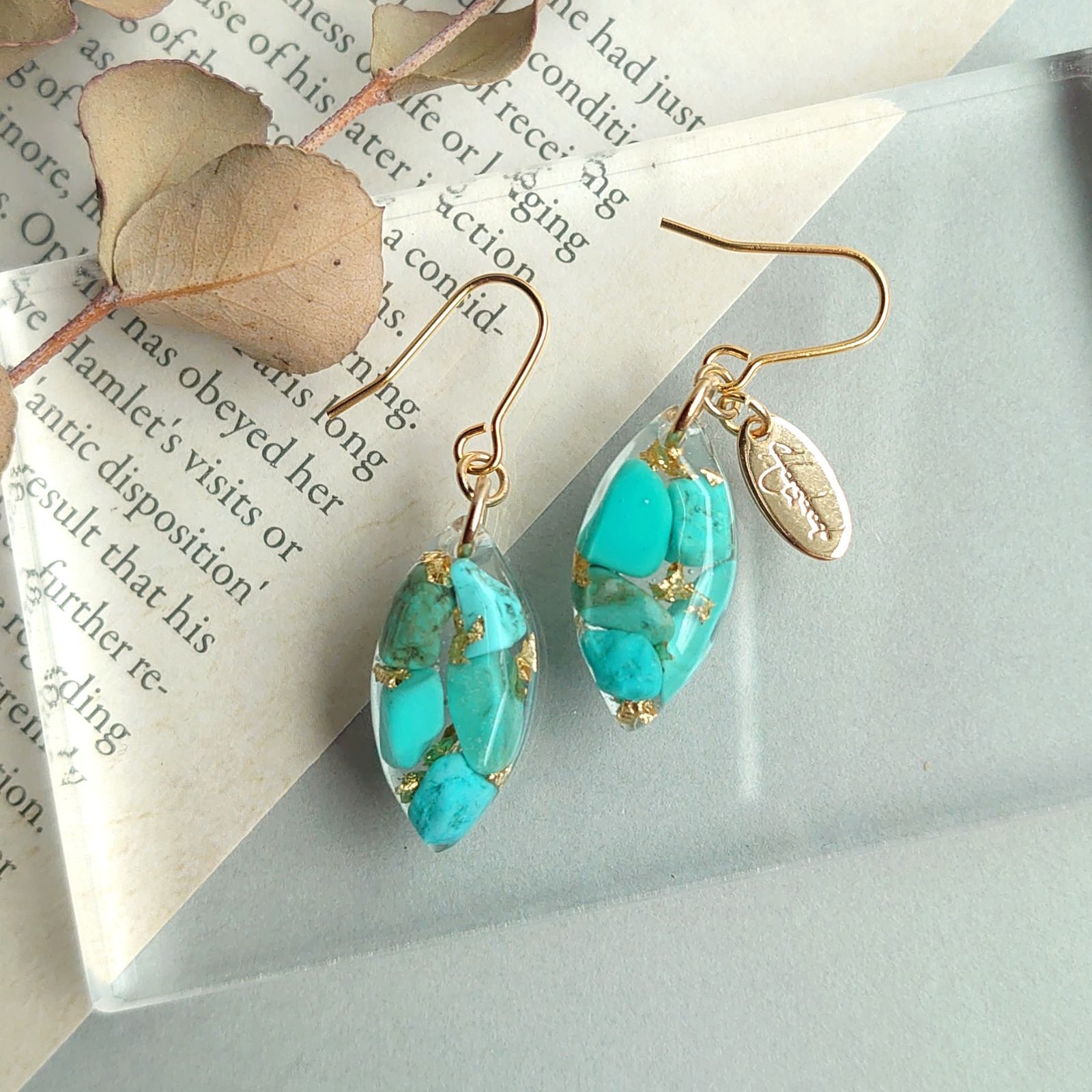 天然石 レジン ターコイズ ハンドメイド ピアス アクセサリー ブルー