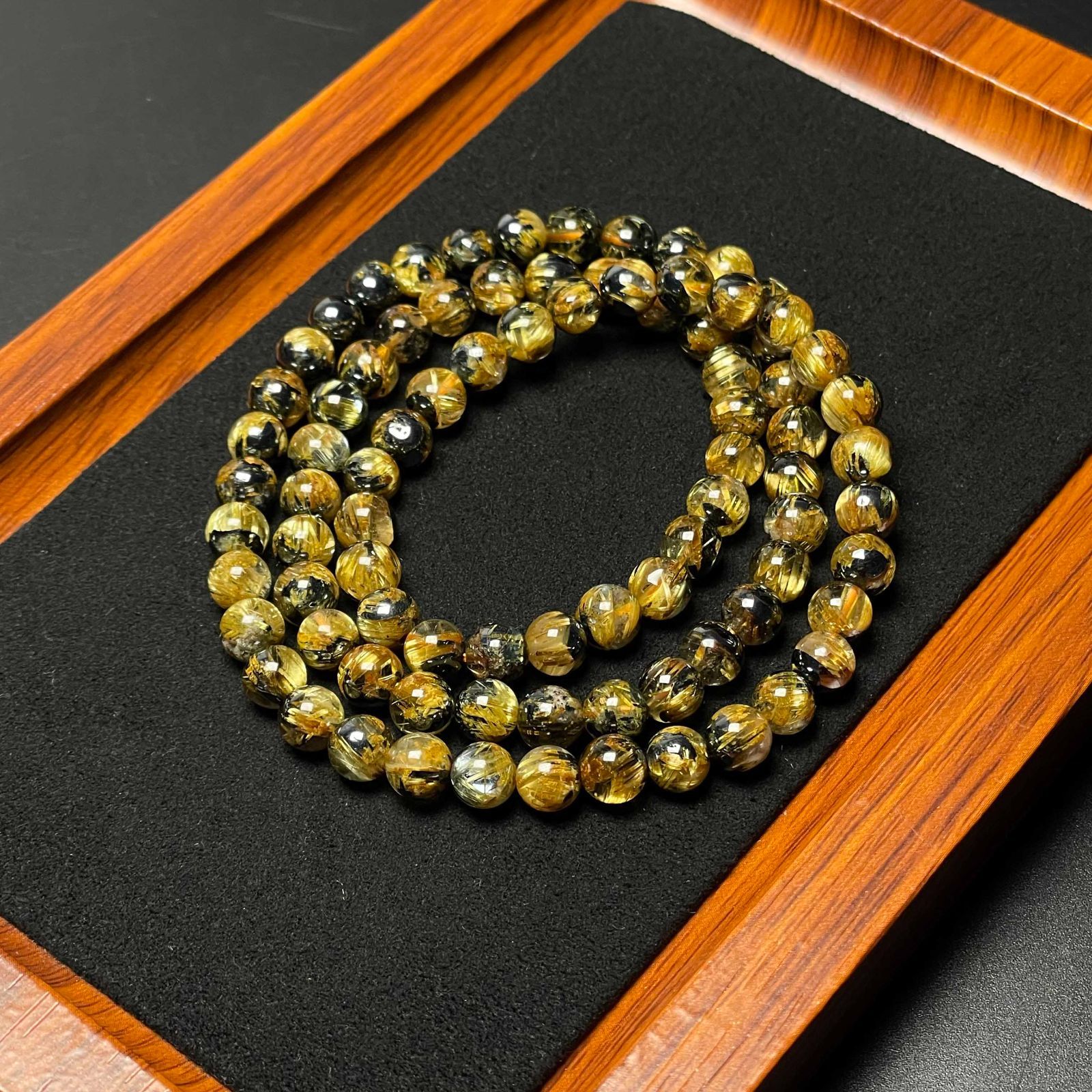 EU製 太陽花タイチンルチル 黄金針水晶 金運 開運 ゴールド 3本巻きブレス パワーストーン プレゼント 6 3 9 mm ZB 9589