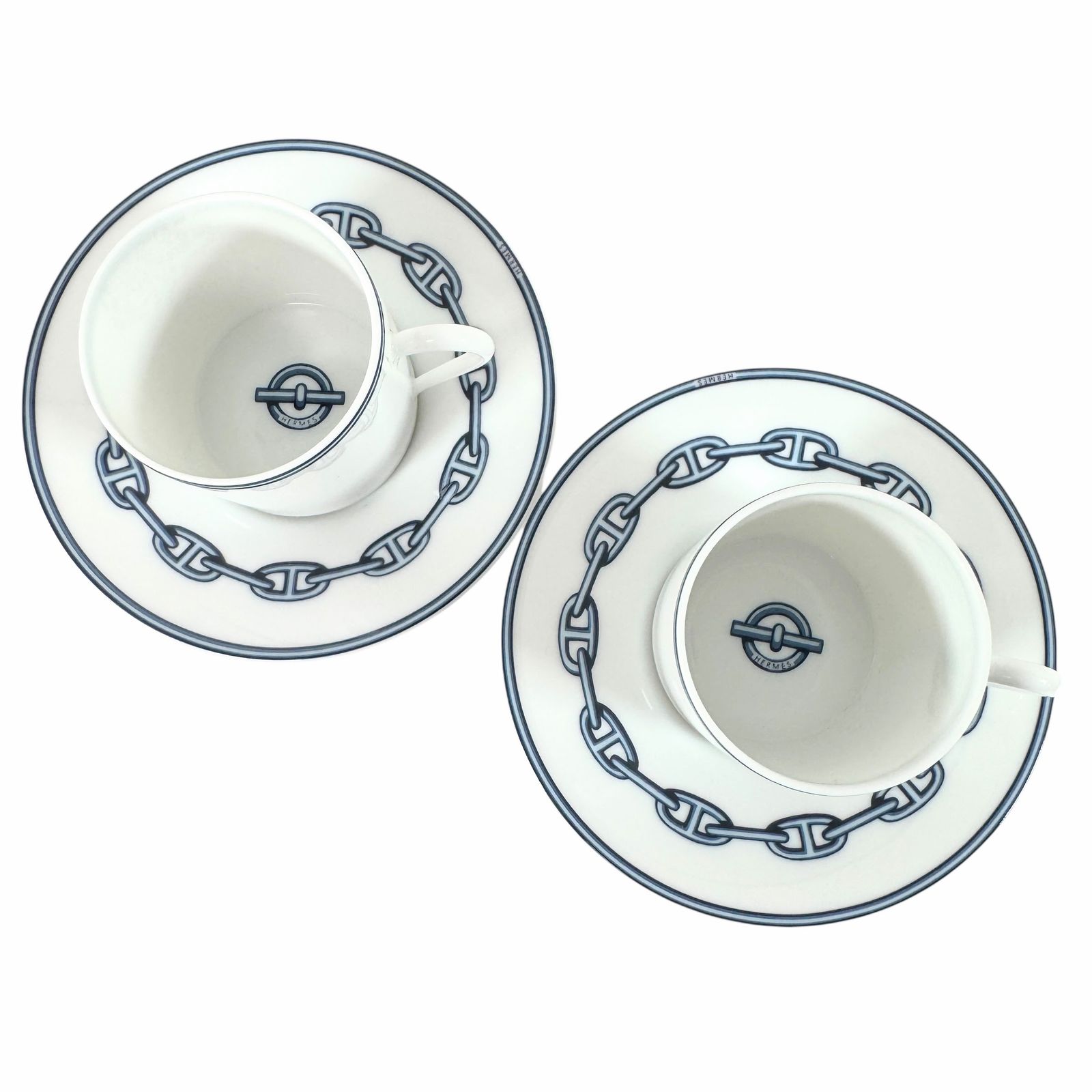 ☆廃盤品☆HERMES カップソーサ シェーヌダンクル Hermès エルメス コーヒーカップ ソーサー ペア 2客セット