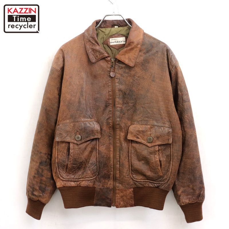 80s vintage A-2タイプ 中綿 レザージャケット メンズ 表記Mサイズ