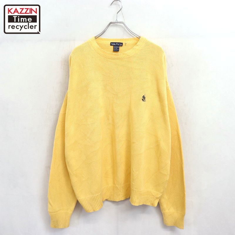 送料無料！【90s' ヴィンテージ】NAUTICA オーバーサイズニット 古着 90s vintage NAUTICA 無地 コットン ニットセーター メンズ XL~サイズ