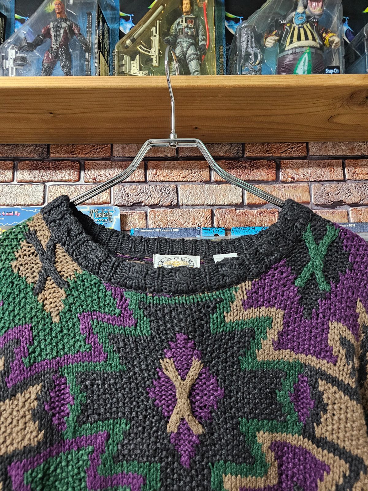 90s Geometric Ramie Cotton Sweater 90年代 幾何学模様 ラミー コットン 手編み セーター マルチ ビックサイズ