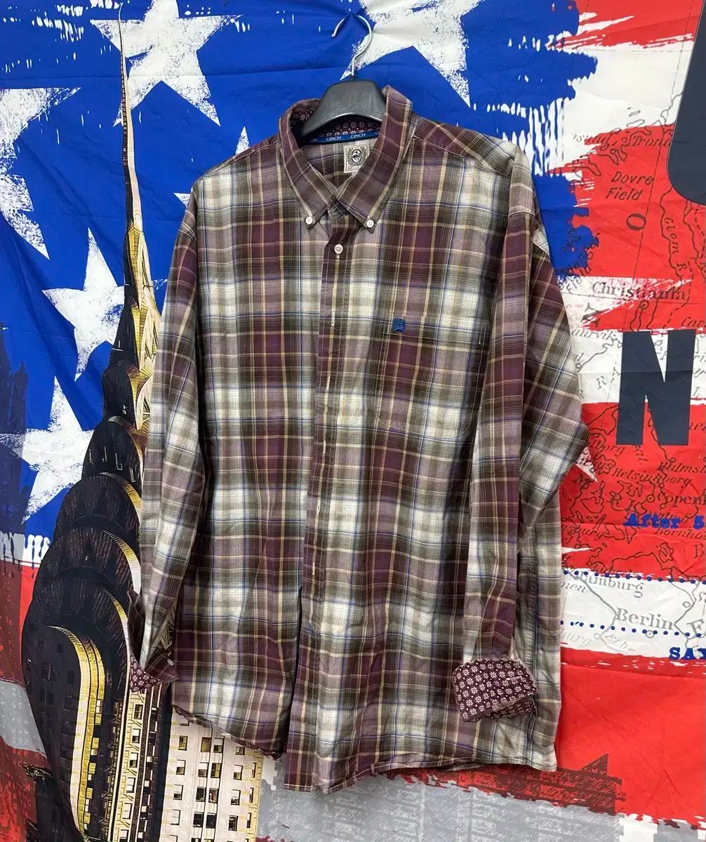 S級 ヴィンテージ chic スクール オーバーサイズ ワイン CHECK シャツ 110