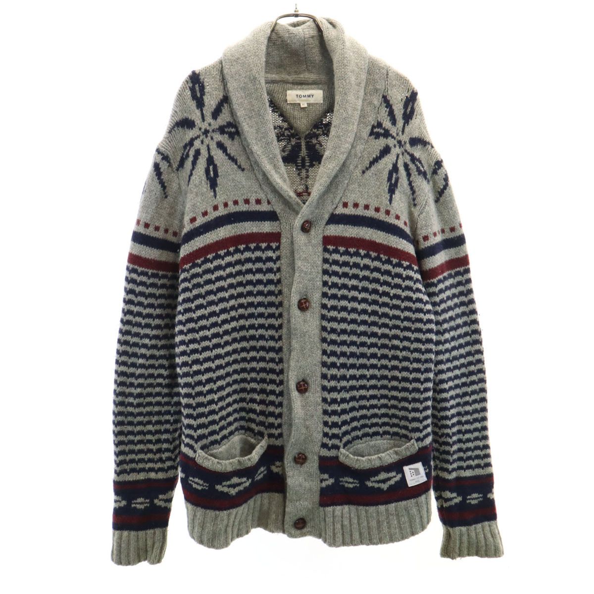 TOMMY トミー ノルディック柄 長袖 ショールカラー ニットカーディガン 