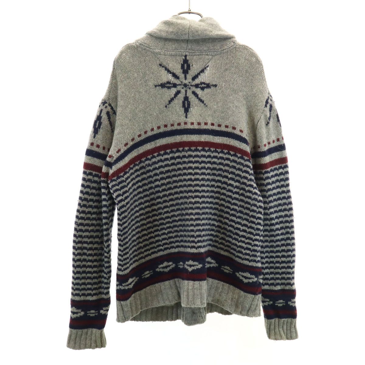 TOMMY トミー ノルディック柄 長袖 ショールカラー ニットカーディガン 