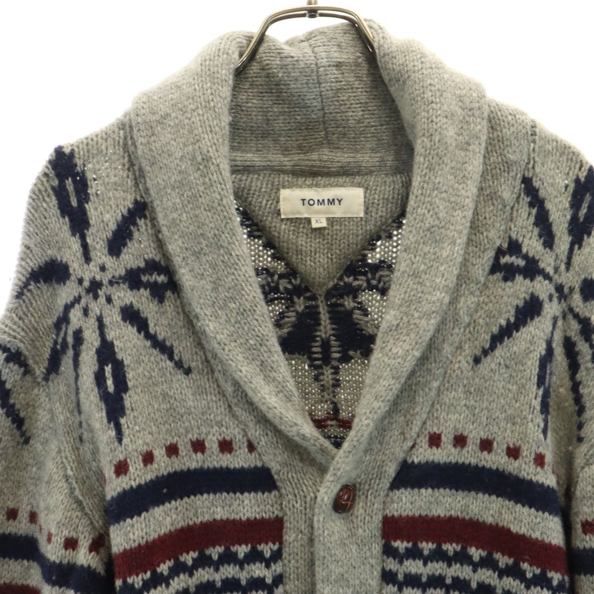 TOMMY トミー ノルディック柄 長袖 ショールカラー ニットカーディガン 