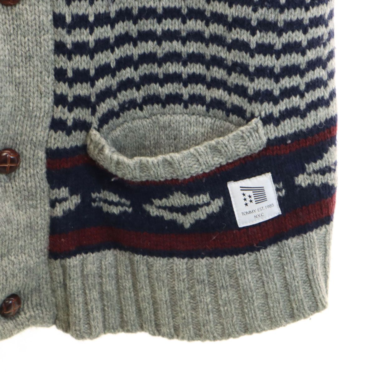 TOMMY トミー ノルディック柄 長袖 ショールカラー ニットカーディガン 