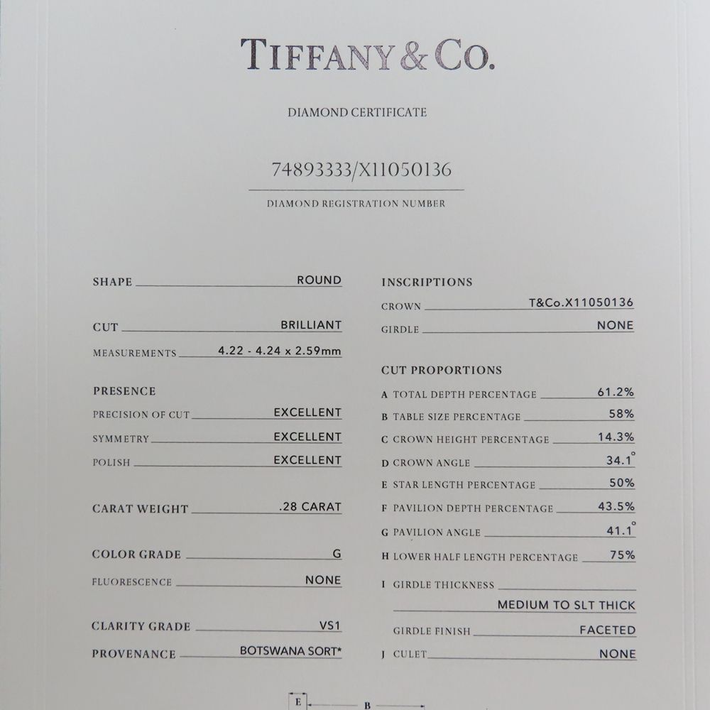 Ts801932 ティファニー ネックレス ソリティア 1Pダイヤモンド0.28ct Pt950 総重量約2.4ｇ レディース TIFFANY-Co. 鑑定証付 FORTGASGNV_COM_BR