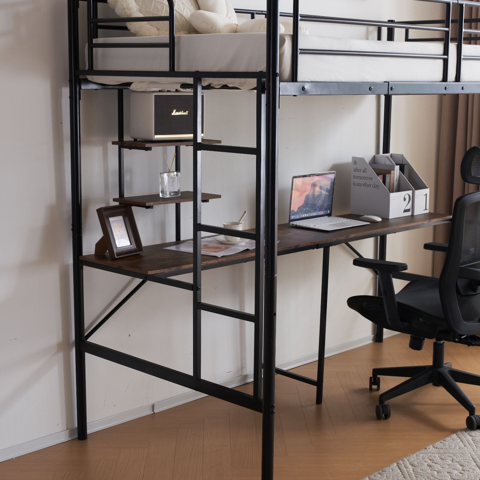 数量 ｘ NANAMIシステムベッド シングル デスク付き ラック棚付き 耐荷重150kg 大人用 二段ベッド 一人暮らし 学習ベッド システムベッド ハシゴ階段付き スチール製 頑丈設計 北欧スタイル NEXPOTALLINN_EU