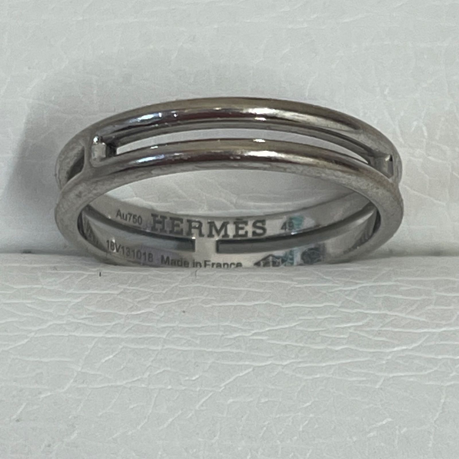 □エルメス HERMES 750 K18WG アリアンヌ リング 49 約9号 A25-3215 