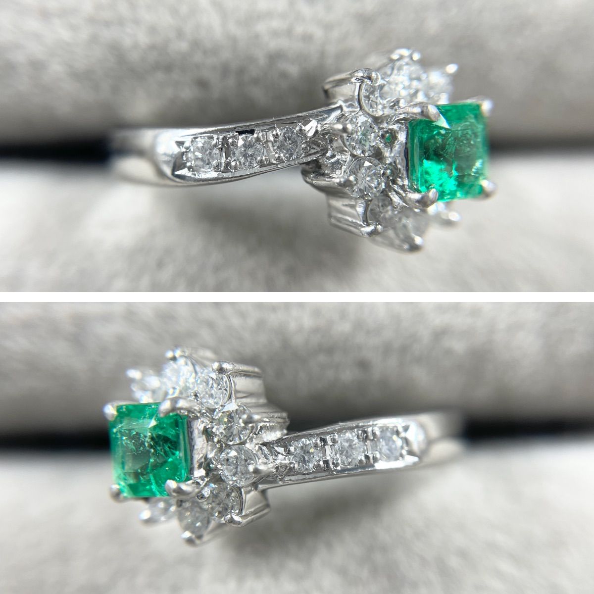 Pt900 天然エメラルド 0.32ct 天然ダイヤモンド 0.40ct リング - メルカリ