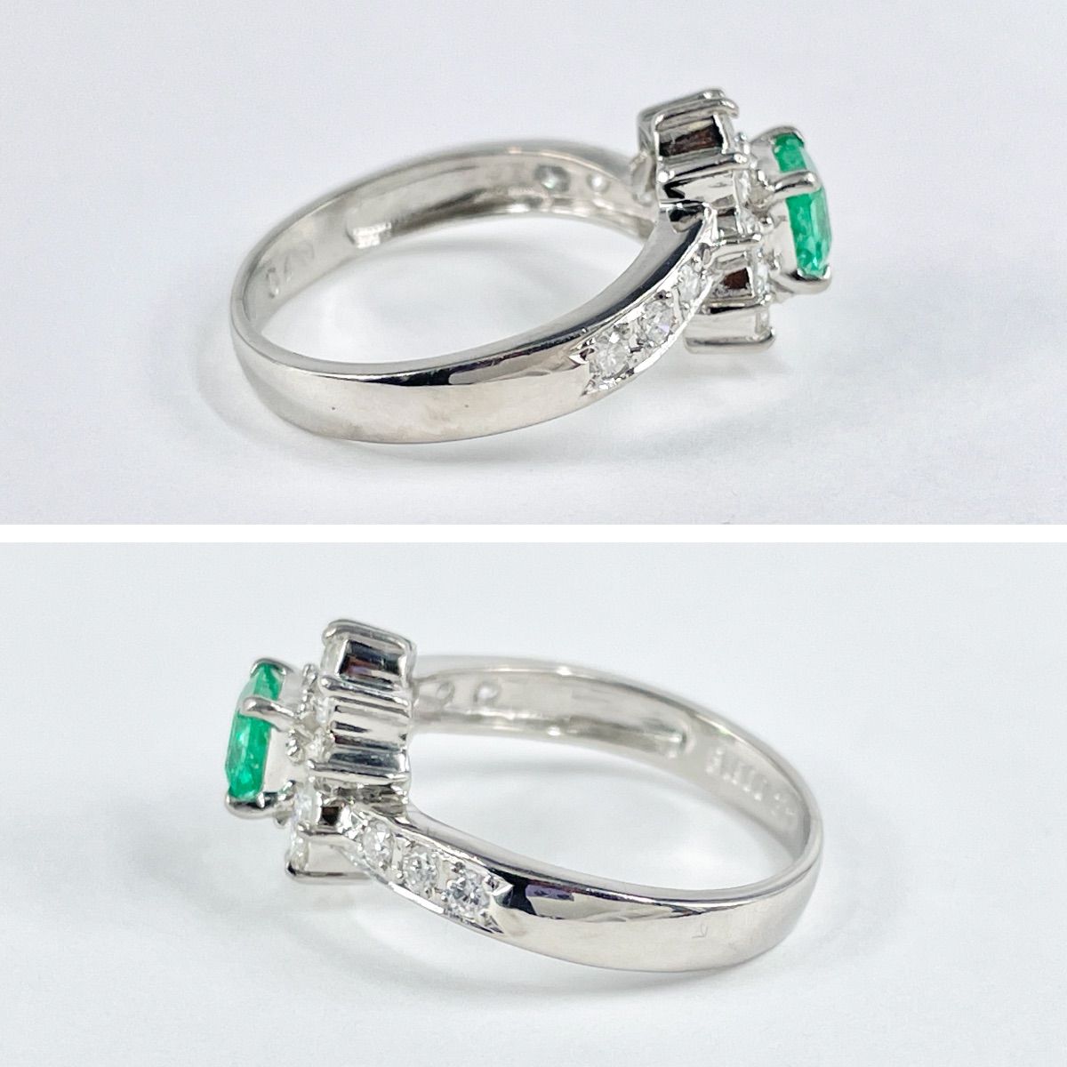 Pt900 天然エメラルド 0.32ct 天然ダイヤモンド 0.40ct リング - メルカリ