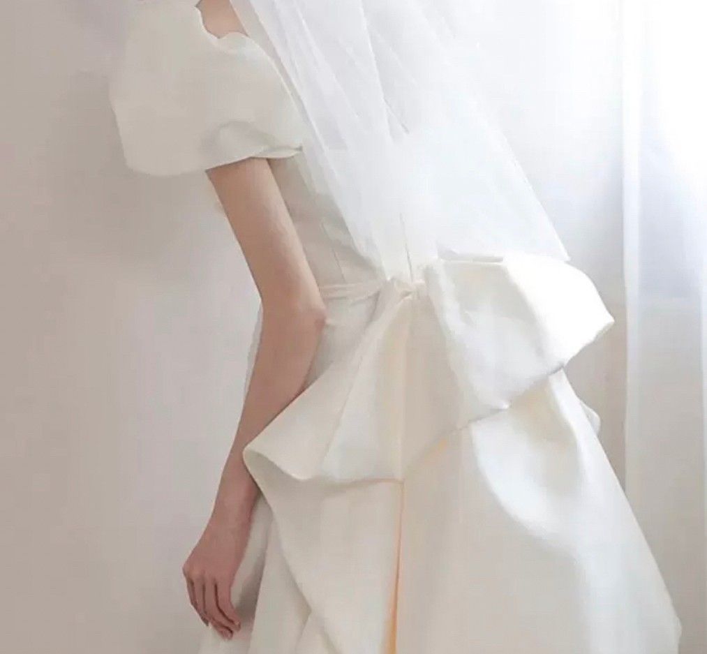  ウェディングドレス パフスリーブ フリルバッグ ウェディングドレス ドレス ブライダル