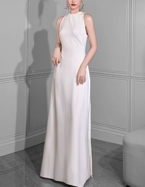 バックリボン ウェディングドレス ロング 上品 ノースリーブ CCVB1030P032