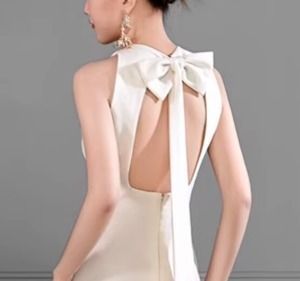 バックリボン ウェディングドレス ロング 上品 ノースリーブ CCVB1030P032