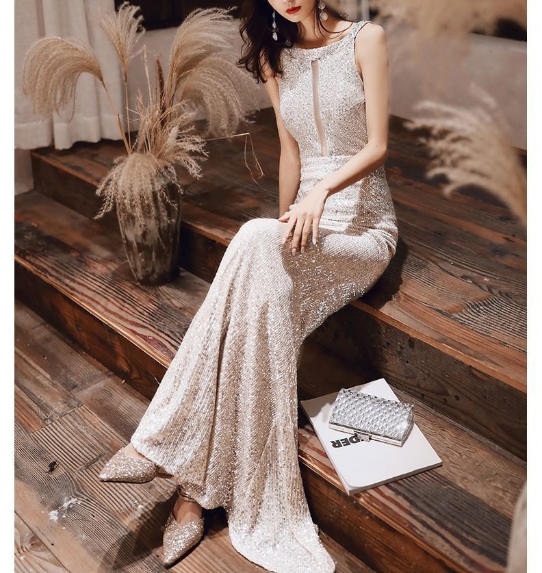 絶対大特恵！ ノースリーブ ロング バックオープンドレス マーメイド キラキラ