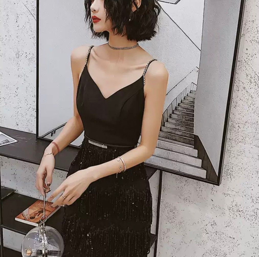 キャミソール バックオープン ドレス 切替タイト