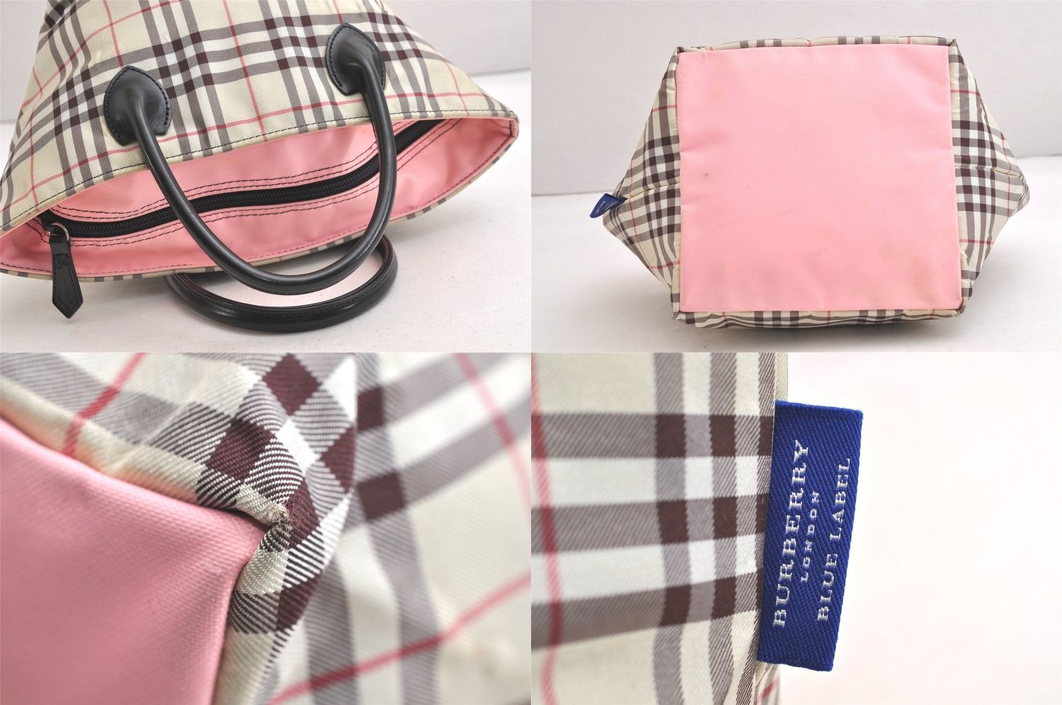 BURBERRY　ブルーレーベル　ピンク チェック柄 バッグ 未使用級✨バーバリーブルーレーベル ハンドバッグ チェック レザー