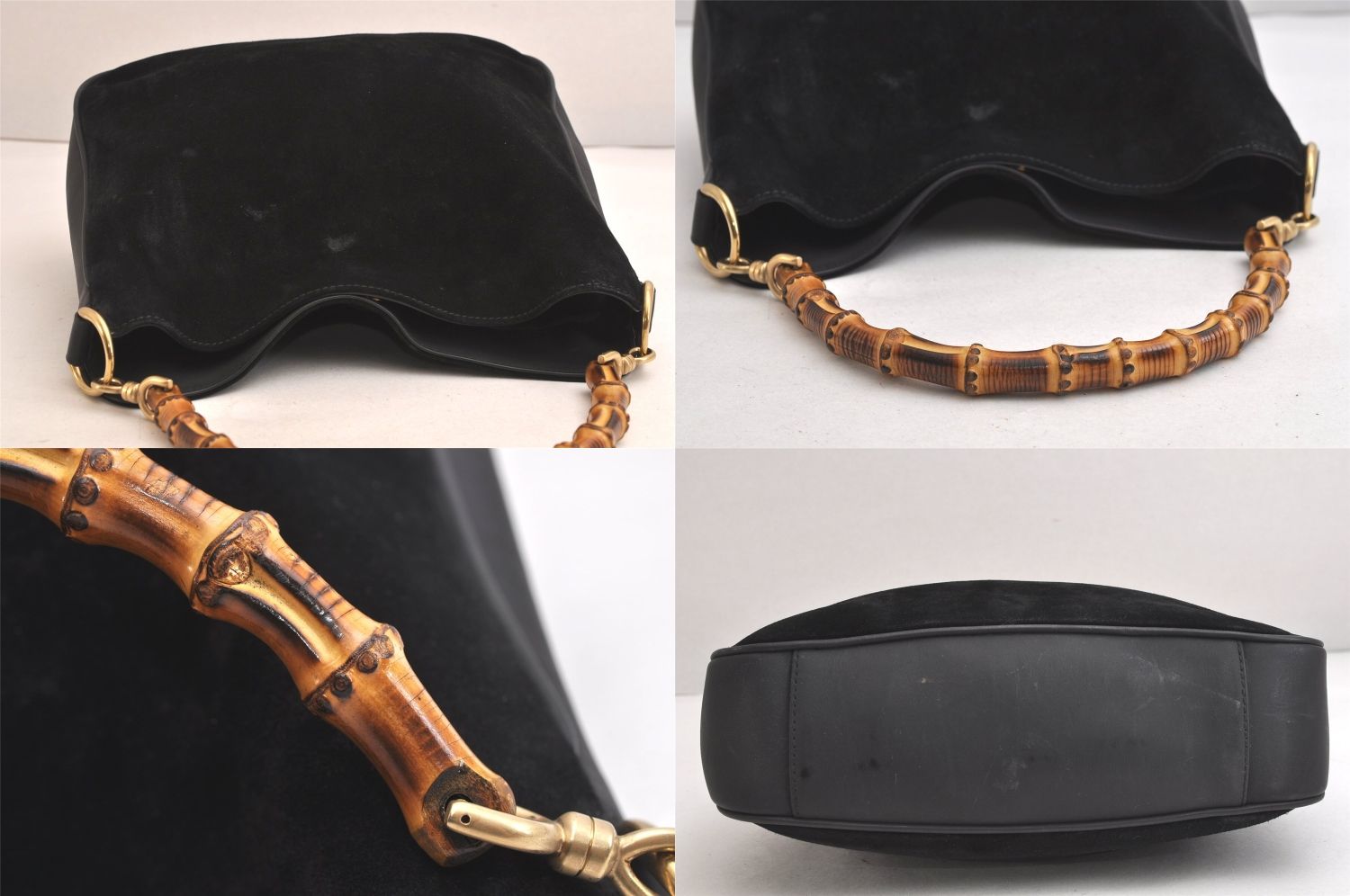 【良品】GUCCI グッチ バンブー ヴィンテージ ハンドバッグ スエード バンブー スエード ネイビー ハンドバッグ|古い買取実績|キズ・汚れ