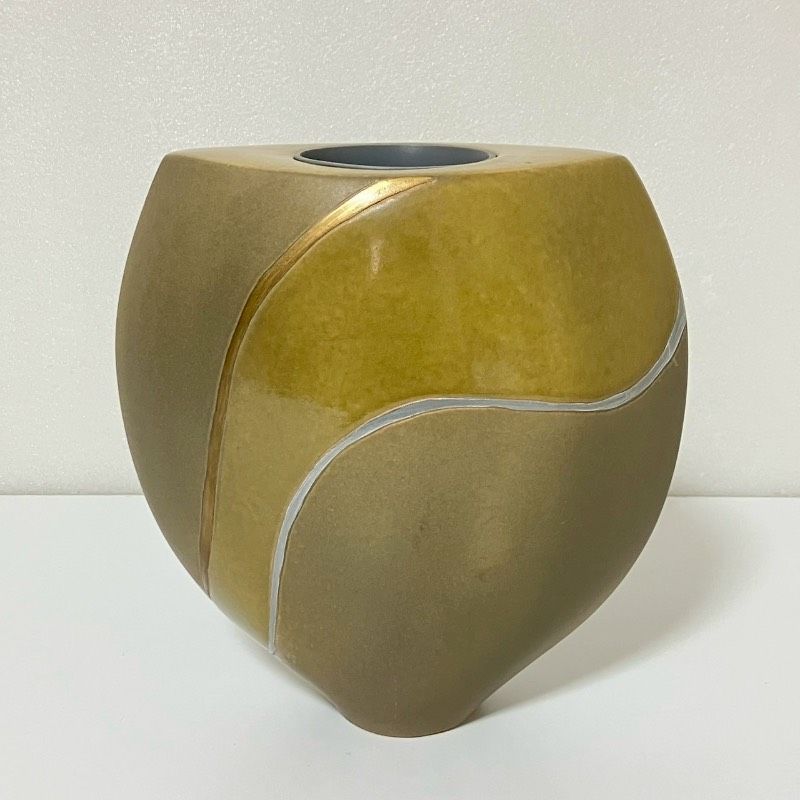 シ*ィ様 清水焼　正明窯　池坊　陶器 花瓶 長瓶 口径約28cm 高さ約22cm 花器 池坊 清水焼 作家陶器 水盤 池坊花器生け花陶器花瓶自由花華道