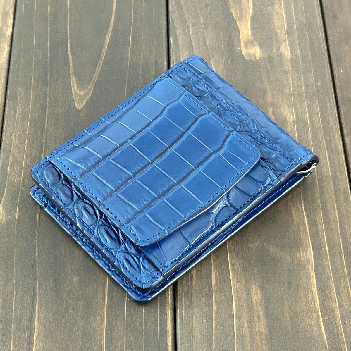 藍染 クロコダイル マネークリップ 藍　JRAマーク付 スモールクロコダイル藍染マネークリップ無双『極』 | 東京クロコダイル