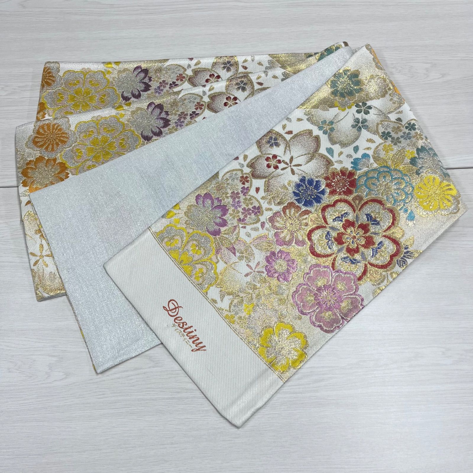 未仕立て 西陣織 酒井守 袋帯 白 金 カラフル 花柄 振袖 成人式 結婚式 11