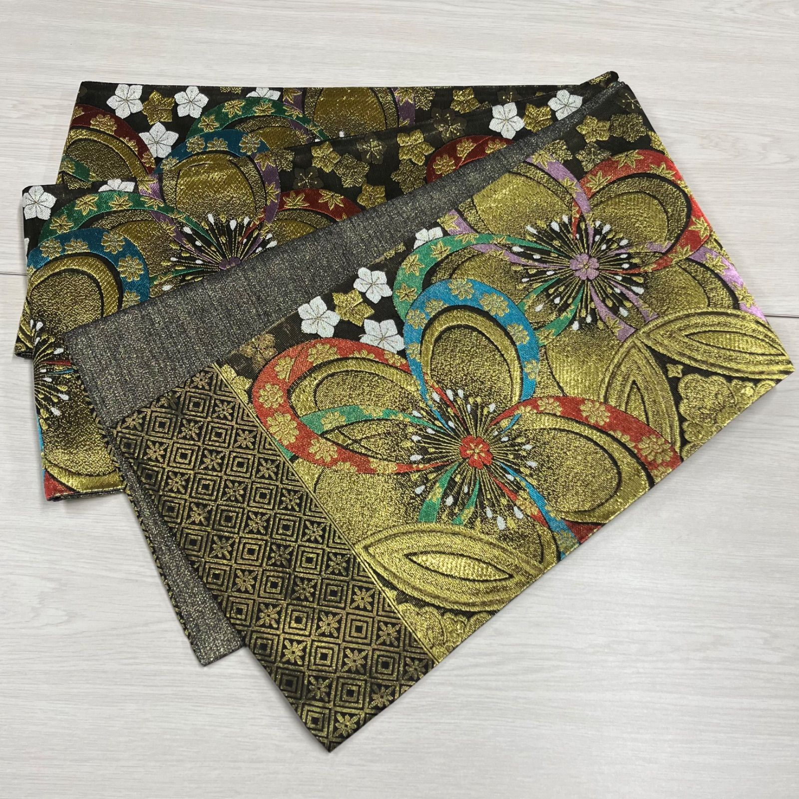 未仕立て 西陣織 袋帯 金 黒 花柄 振袖 成人式 結婚式 12