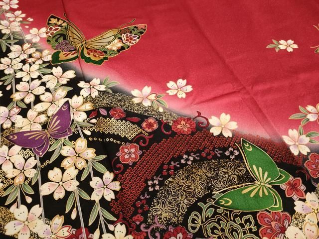 平和屋着物□豪華振袖 駒刺繍 舞蝶枝垂れ桜文 暈し染め 金彩 正絹 逸品
