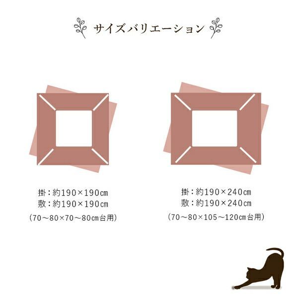 こたつ布団 約190×190cm 正方形 掛敷セット 和柄 猫柄 ネイビー 手洗い