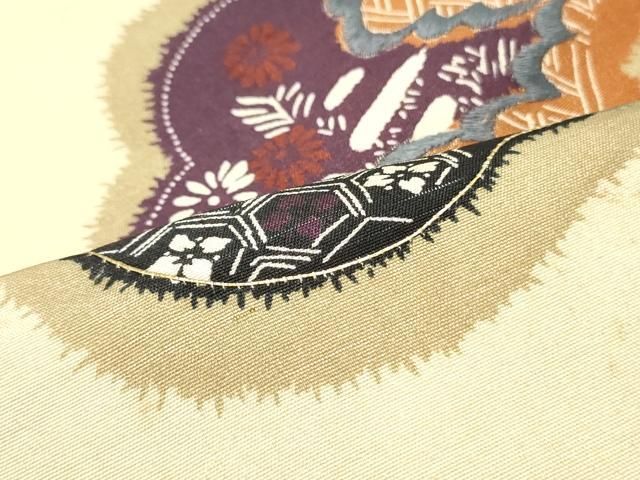 平和屋着物▽アンティーク 大正ロマン 両面 六通柄京袋帯 駒刺繍 花