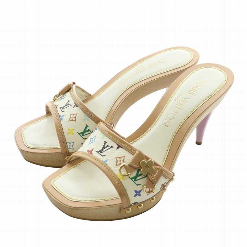 ルイヴィトン LOUIS VUITTON ミュール PVC レザー ウッド オープントゥ