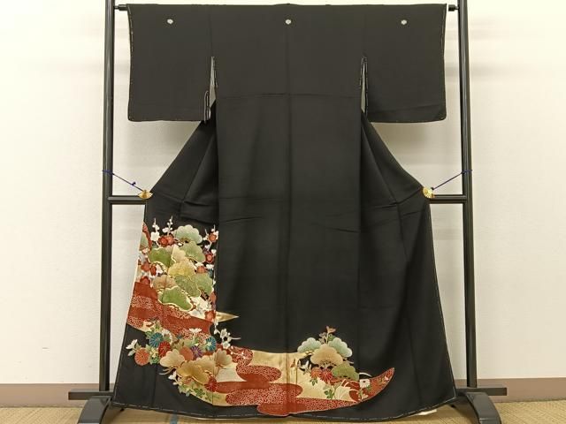 平和屋着物□豪華黒留袖 駒刺繍 松花文 金彩 正絹 逸品 未使用