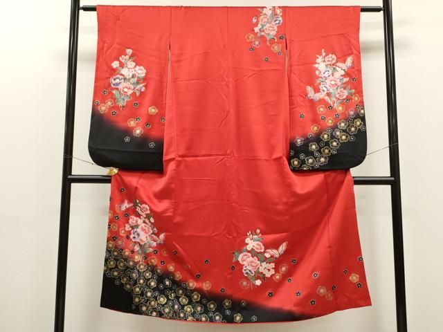 全国無料，定番人気 平和屋着物[]七五三　女の子　７歳　祝着　四つ身　舞蝶草花文　暈し染め　金銀彩　逸品　CAAT6028ze 着物・着物ドレス