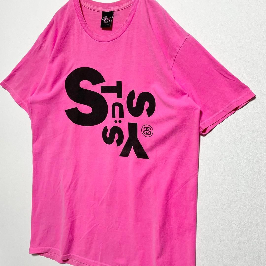 Stüssy】ステューシー Tシャツ ピンク S・t・s・y ロゴプリント 半袖
