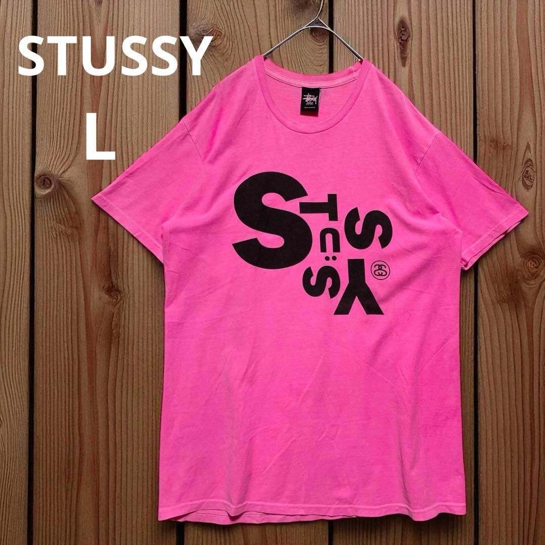 Stüssy】ステューシー Tシャツ ピンク S・t・s・y ロゴプリント 半袖