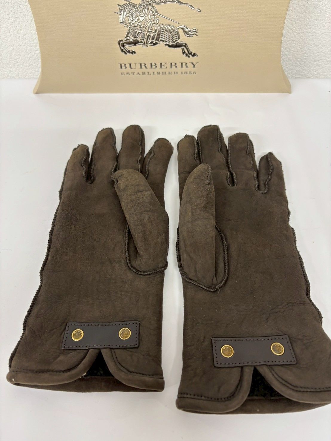 BURBERRY バーバリー スエード レザー グローブ 手袋 ブラウン 7½ ロゴ