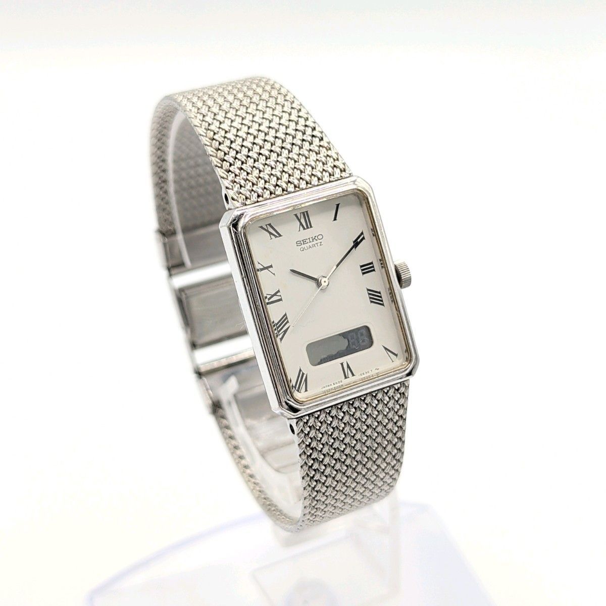 SEIKO Tank Digital Analog Hybrid quartz Watch Square Men's Silver